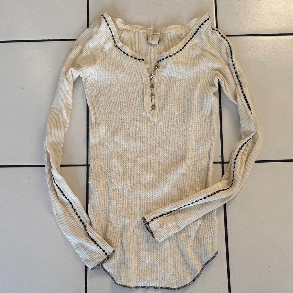We The Free Cream Sweater with Black Trim